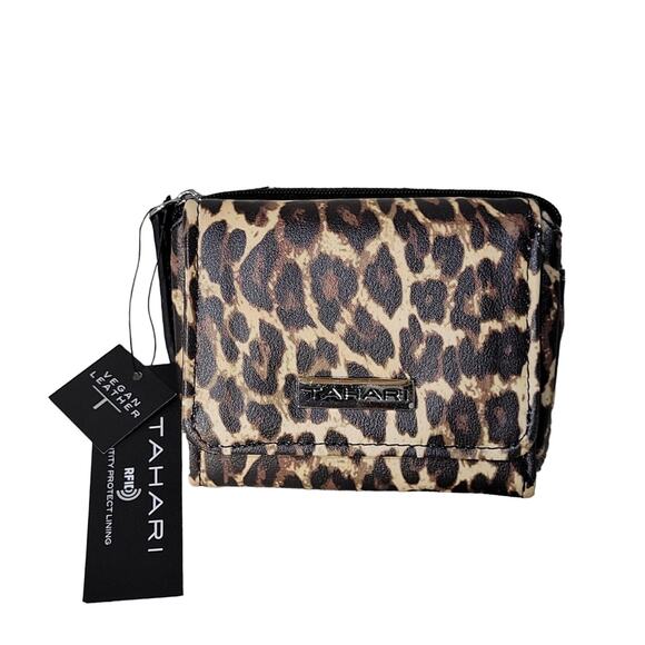 Tahari Mini Mate Flap Multifunction Wallet Animal Print RFID NWT - Picture 1 of 11